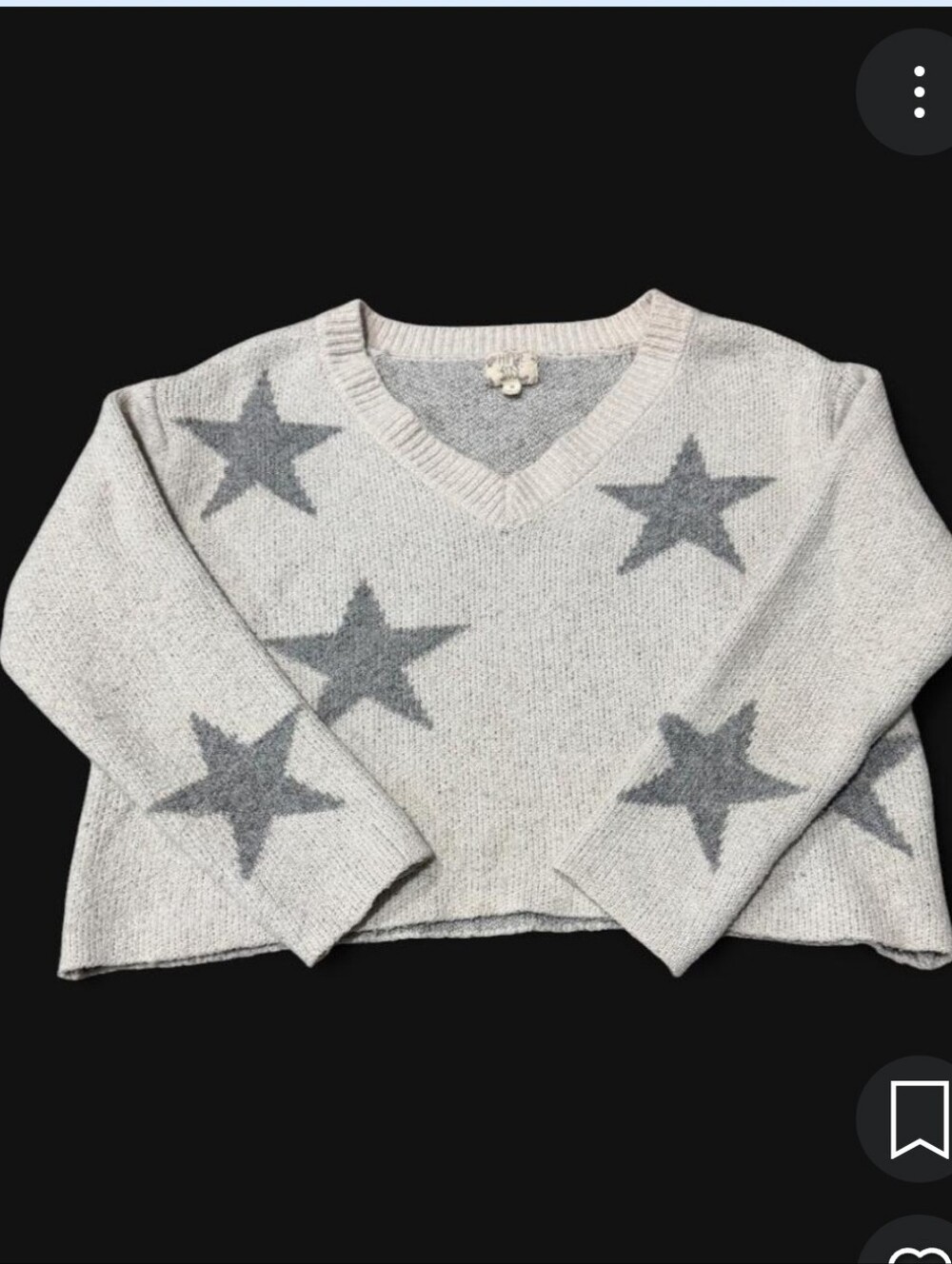 Hippie Rose Star-Print V-Neck Sweater - Gray/Creame  Sz Medium